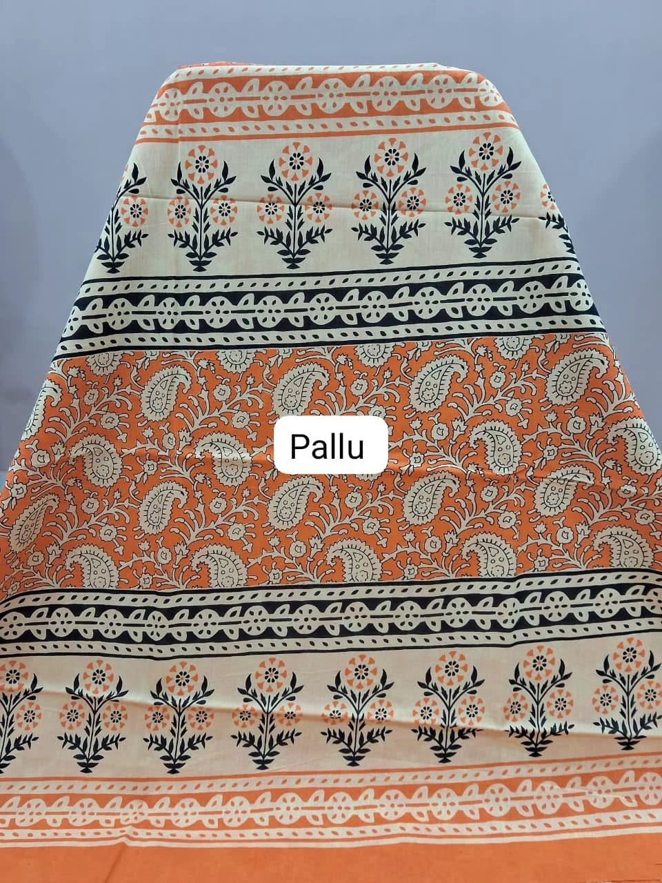 Orange Mulmul Cotton Saree pallu