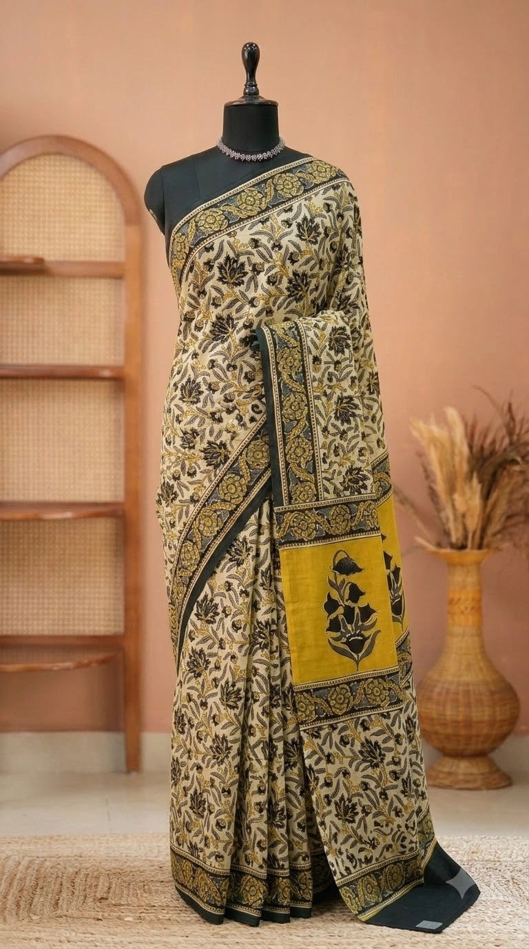 Dark Beige Mulmul Cotton Saree