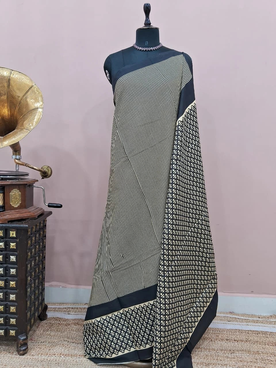 Black Mulmul Cotton Saree 