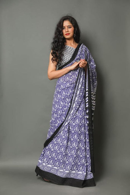 Lavender mulmul cotton saree