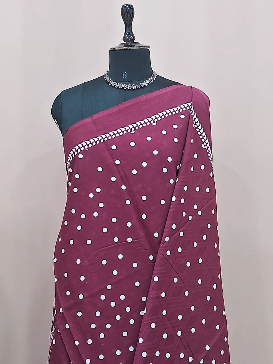 Wine Mulmul Cotton Saree 1