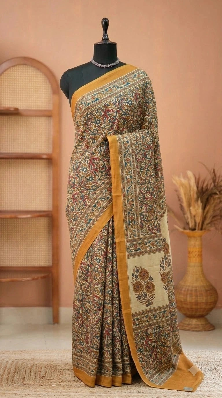 Cream Mulmul Cotton Saree 