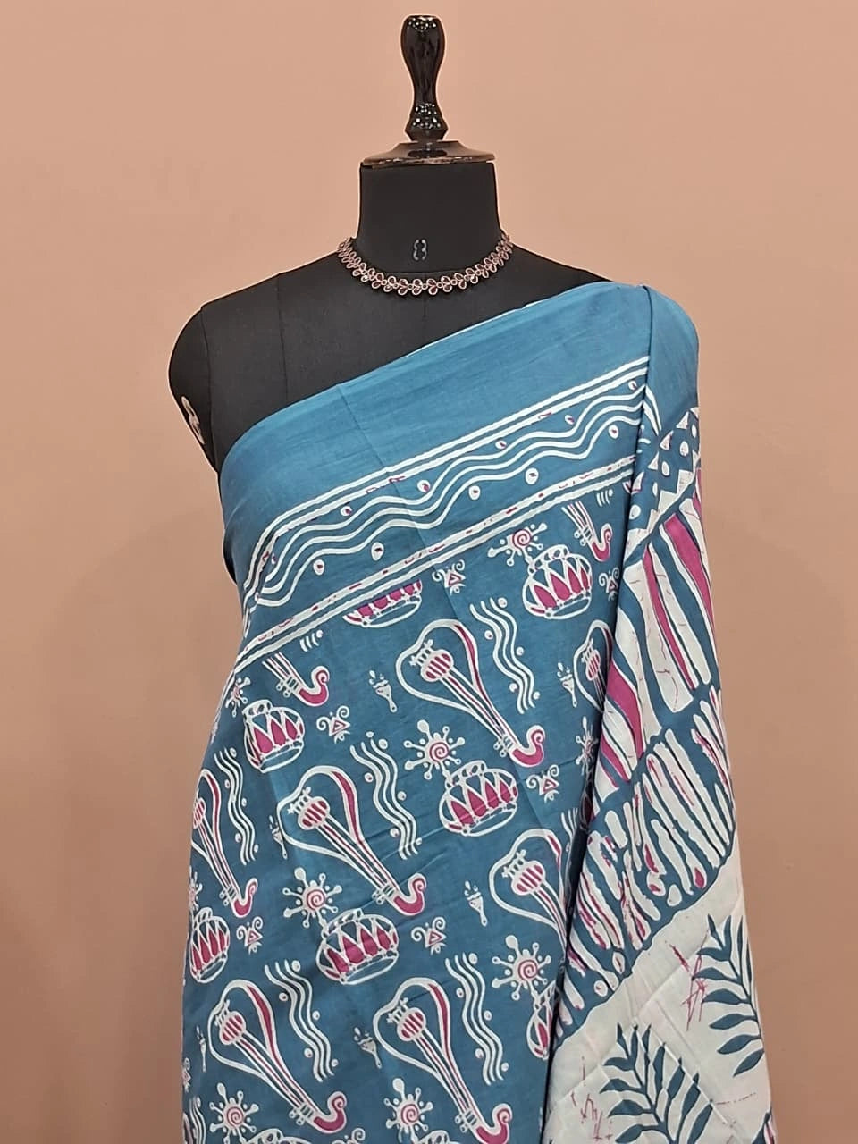 Sky Blue Mulmul Cotton Saree 1