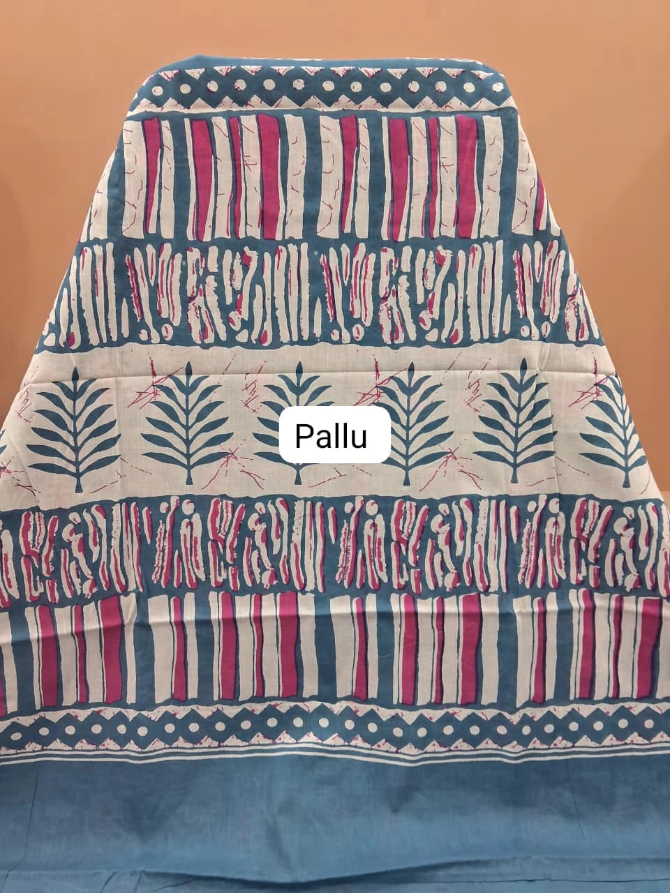 Sky Blue Mulmul Cotton Saree Pallu