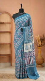 Sky Blue Mulmul Cotton Saree