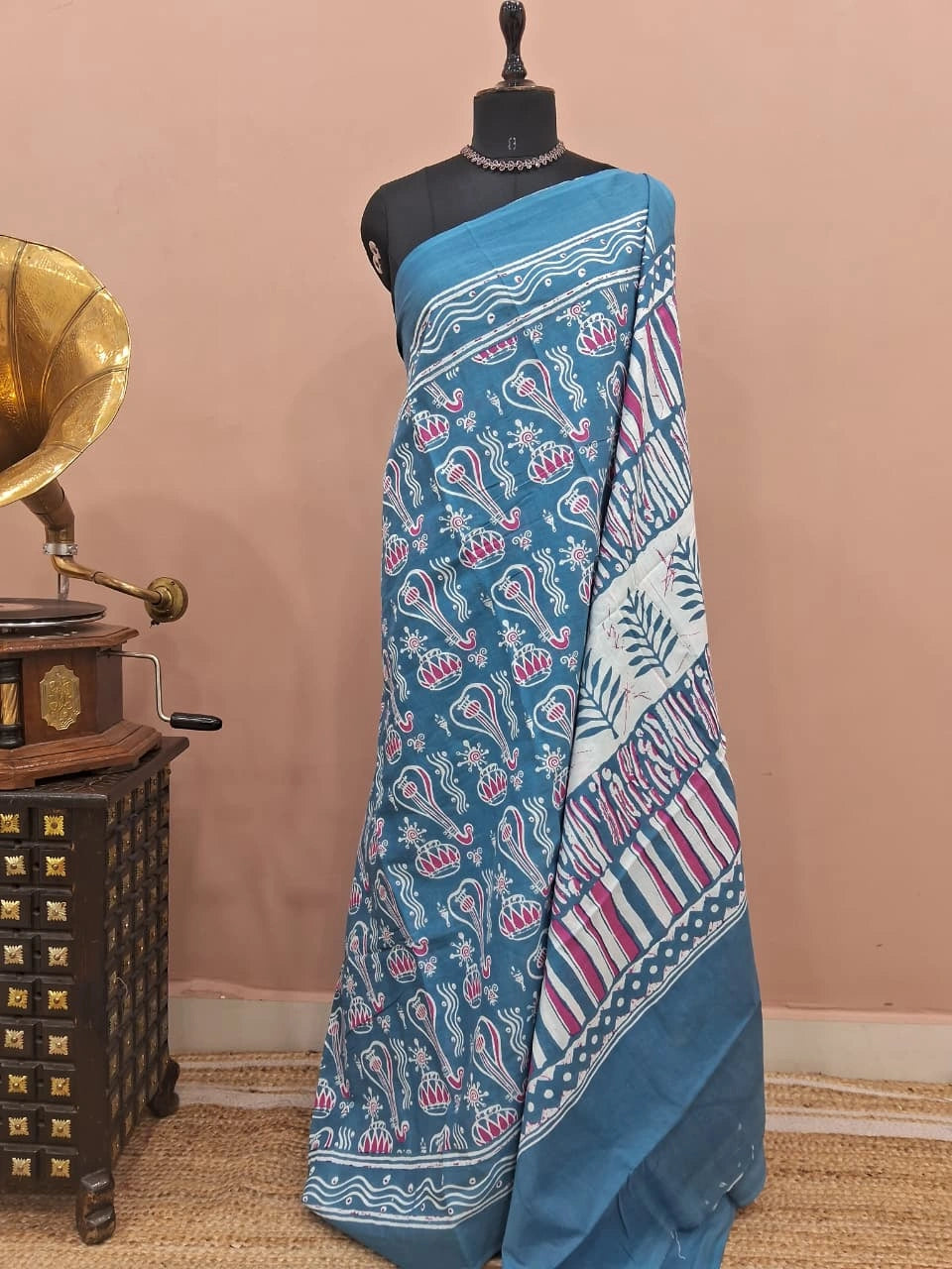 Sky Blue Mulmul Cotton Saree