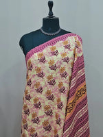 Pink and Beige Mulmul Cotton Saree 1