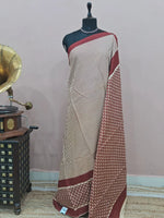 Cream Pure Mulmul Cotton Saree 