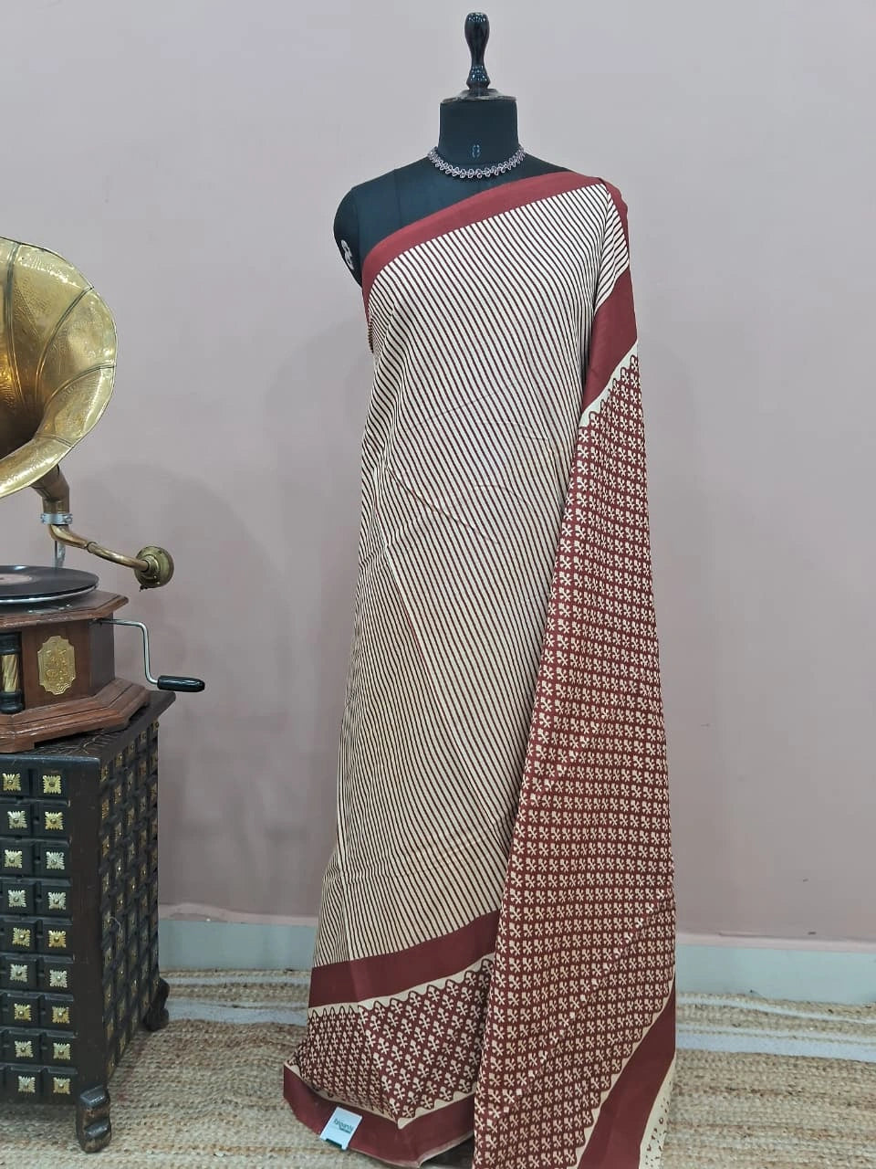 Cream Pure Mulmul Cotton Saree 