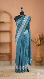 Caribbean Blue Plain Mulmul Cotton Saree