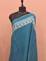 Caribbean Blue Plain Mulmul Cotton Saree 1