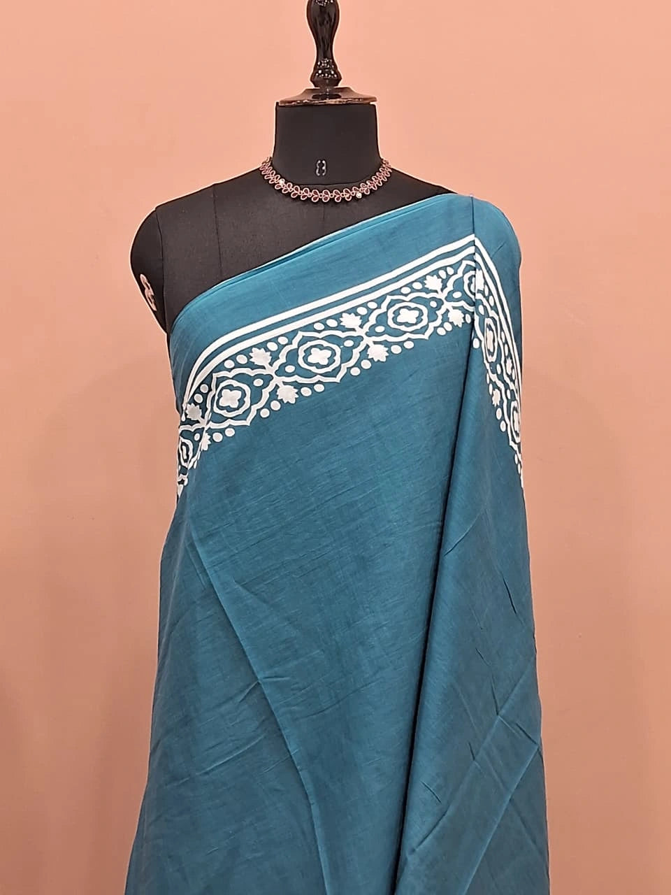 Caribbean Blue Plain Mulmul Cotton Saree 1