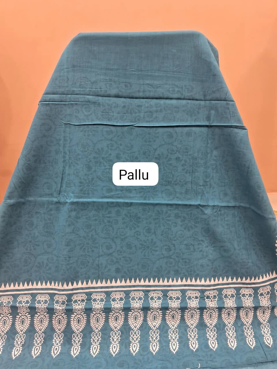 Caribbean Blue Plain Mulmul Cotton Saree Pallu