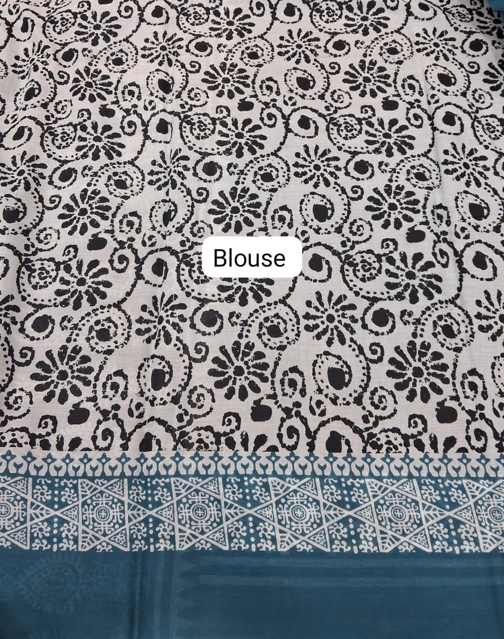 Caribbean Blue Plain Mulmul Cotton Saree Blouse