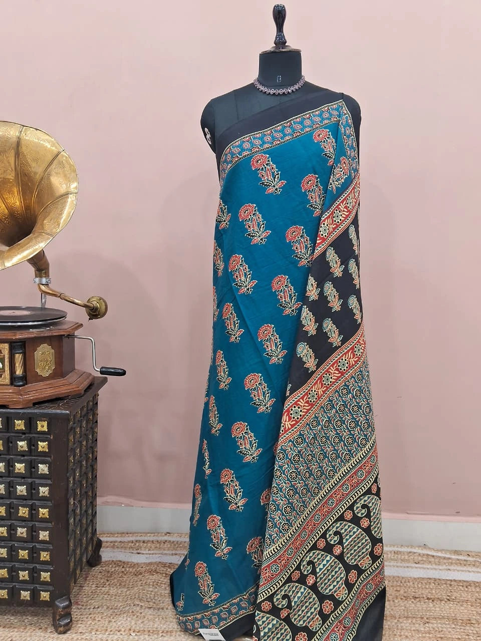 Blue Mulmul Cotton Saree
