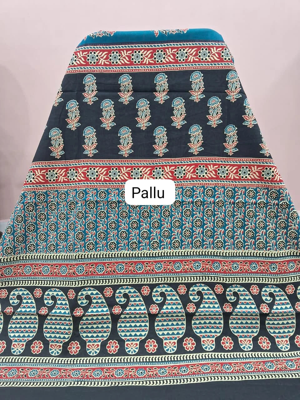 Blue Mulmul Cotton Saree Pallu