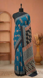 Blue Mulmul Cotton Saree