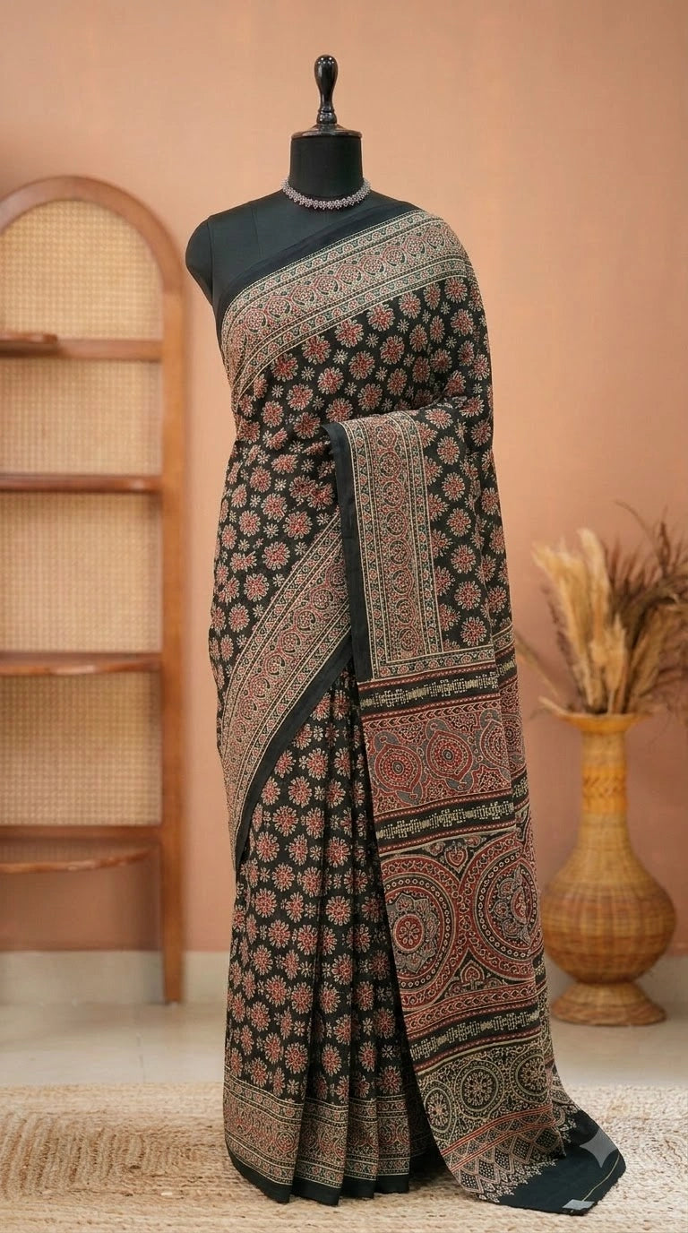 Black Mulmul Cotton Saree