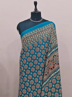 Teal Blue Mulmul Cotton Saree 1
