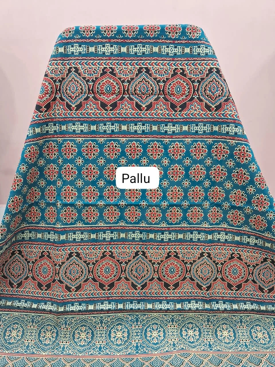 Teal Blue Mulmul Cotton Saree Pallu