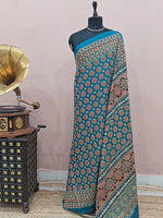Teal Blue Mulmul Cotton Saree 
