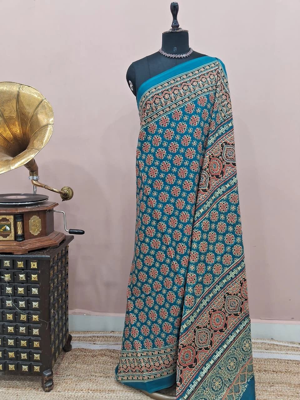 Teal Blue Mulmul Cotton Saree 