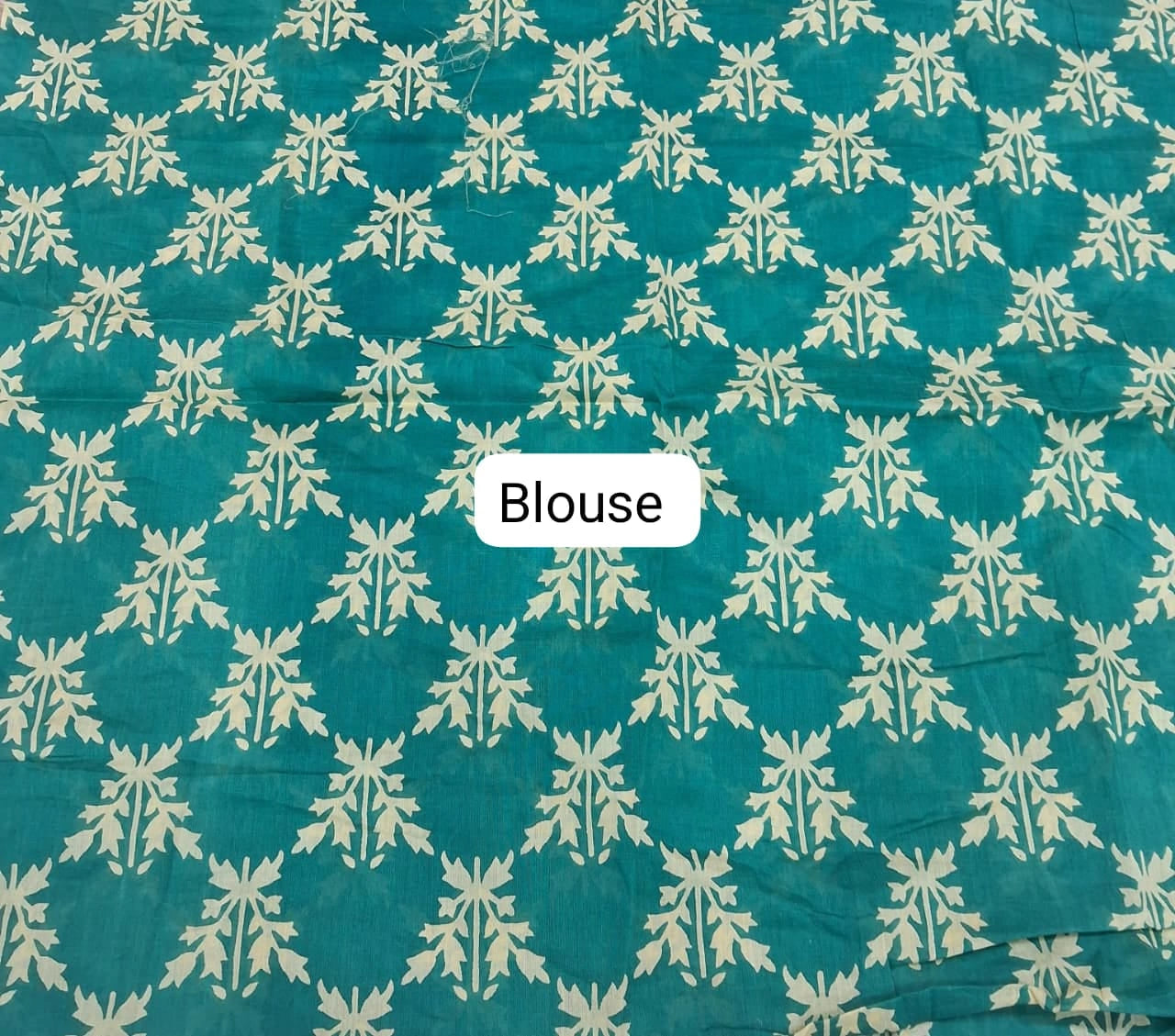 Beige and Blue Mulmul Cotton Saree blouse