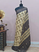 Beige and Walnut Brown Mulmul Cotton Saree