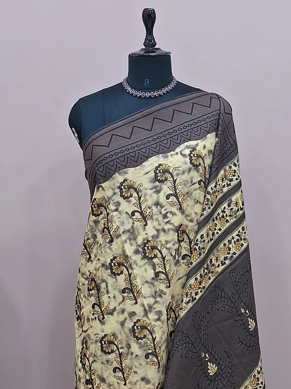 Beige and Walnut Brown Mulmul Cotton Saree 1