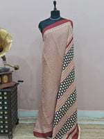 Beige Pure Mulmul Cotton Saree 