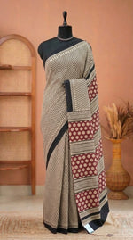 Cream Mulmul Cotton Saree