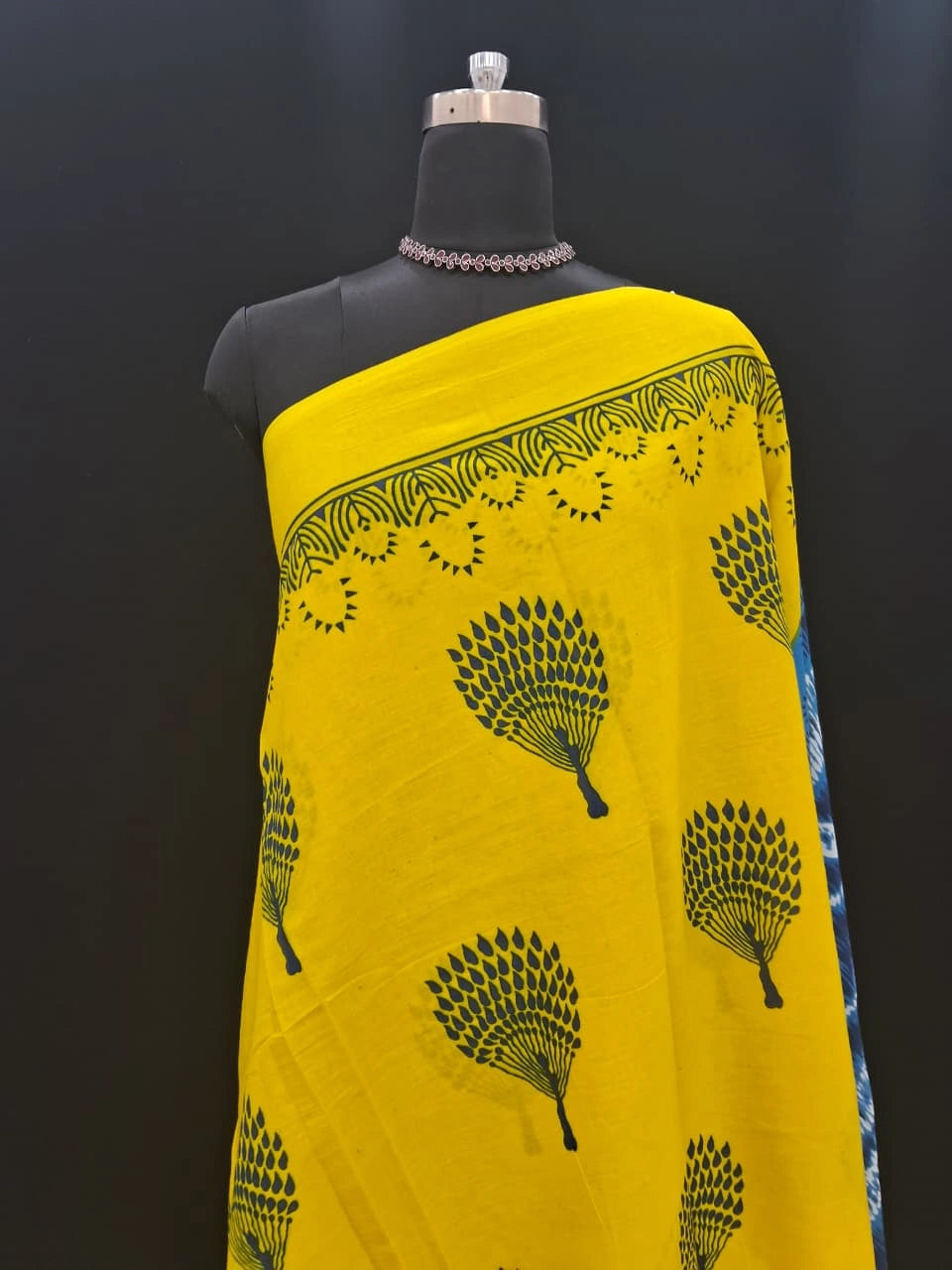 Sunshine Yellow & Indigo Blue Mulmul Cotton