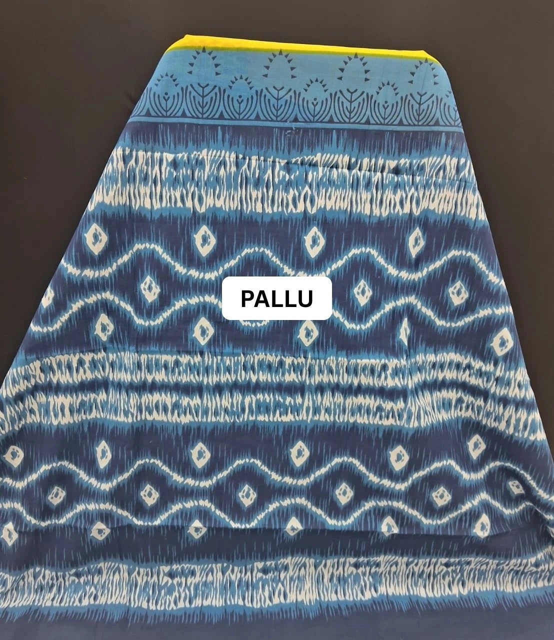 Sunshine Yellow & Indigo Blue Mulmul Cotton Saree pallu