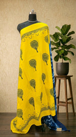 Sunshine Yellow & Indigo Blue Mulmul Cotton Saree
