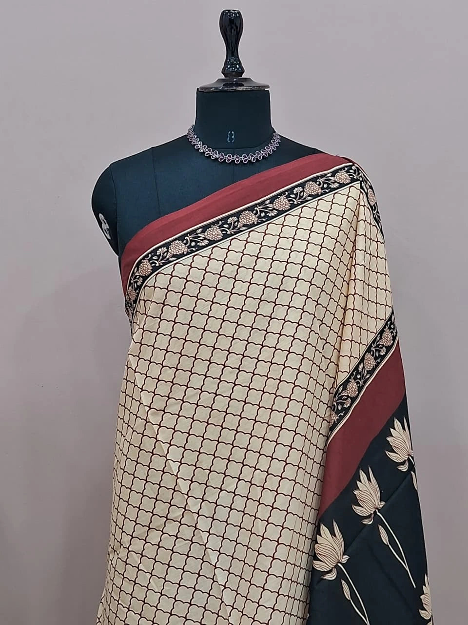 Dark Beige Mulmul Cotton Saree  1