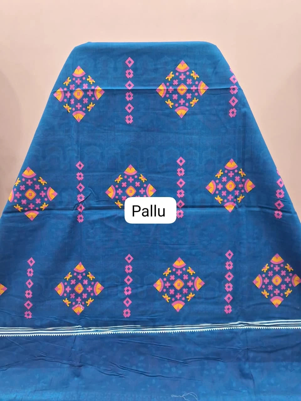 Royal Blue Pure Mulmul Cotton Half &amp; Half Saree Pallu