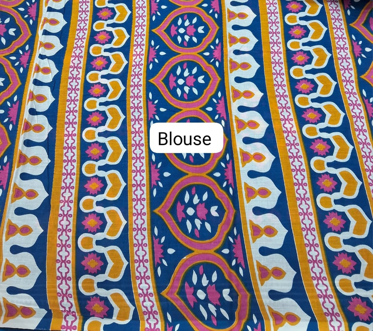 Royal Blue Pure Mulmul Cotton Half &amp; Half Saree Blouse