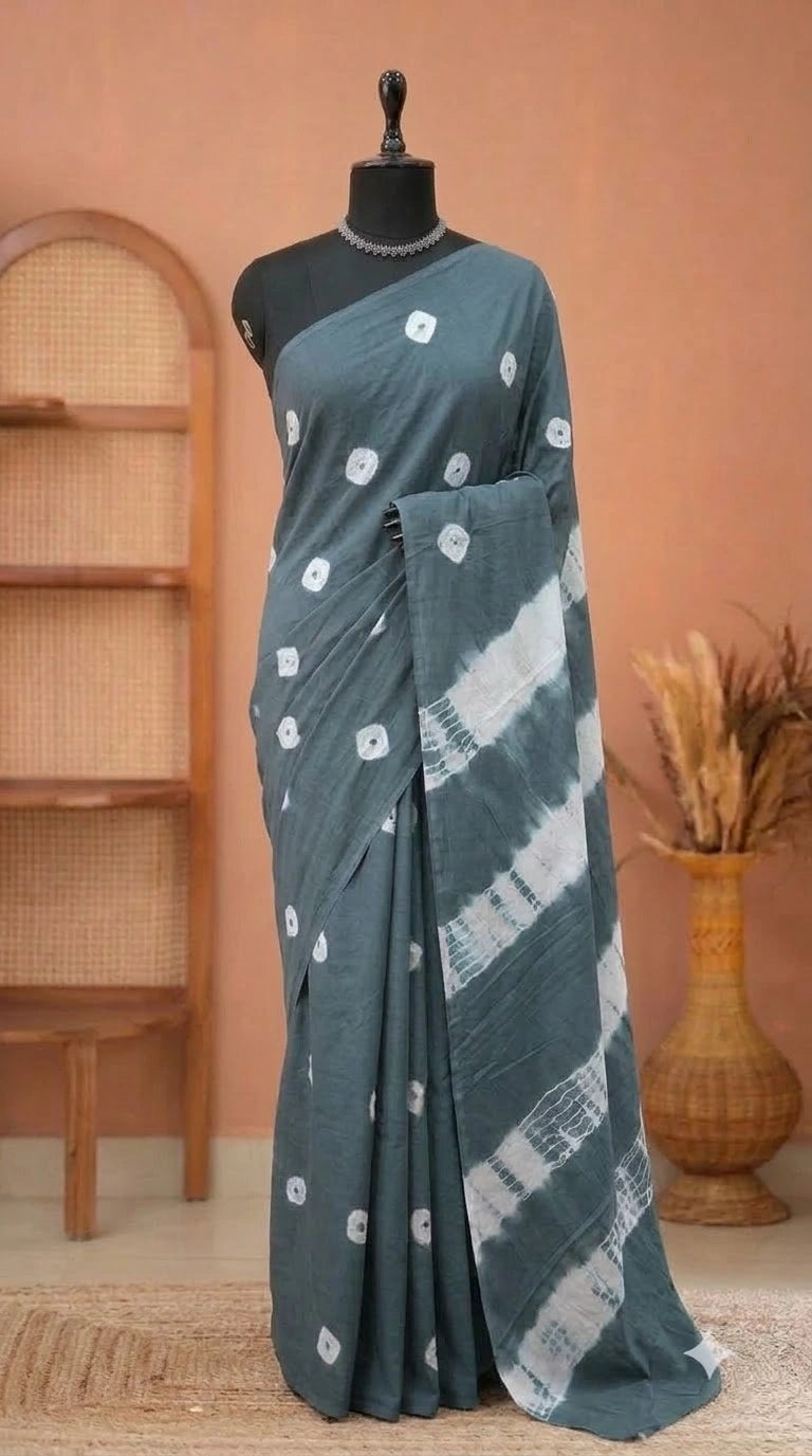 Grey Mulmul Cotton Saree