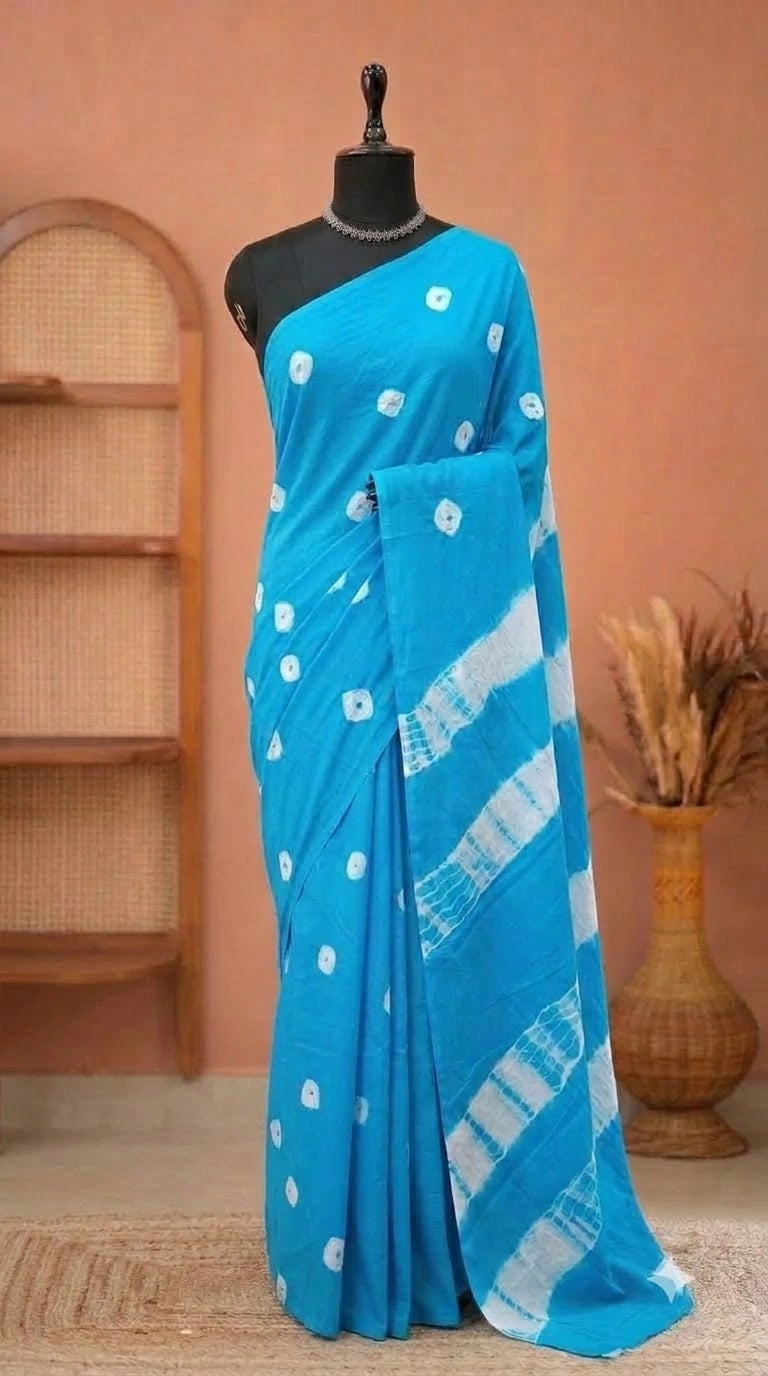 Sky Blue Mulmul Cotton Saree