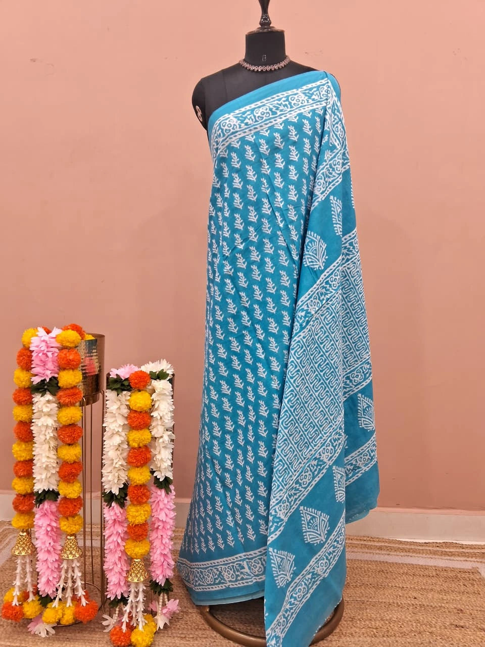 Sky Blue Pure Mulmul Cotton Saree 