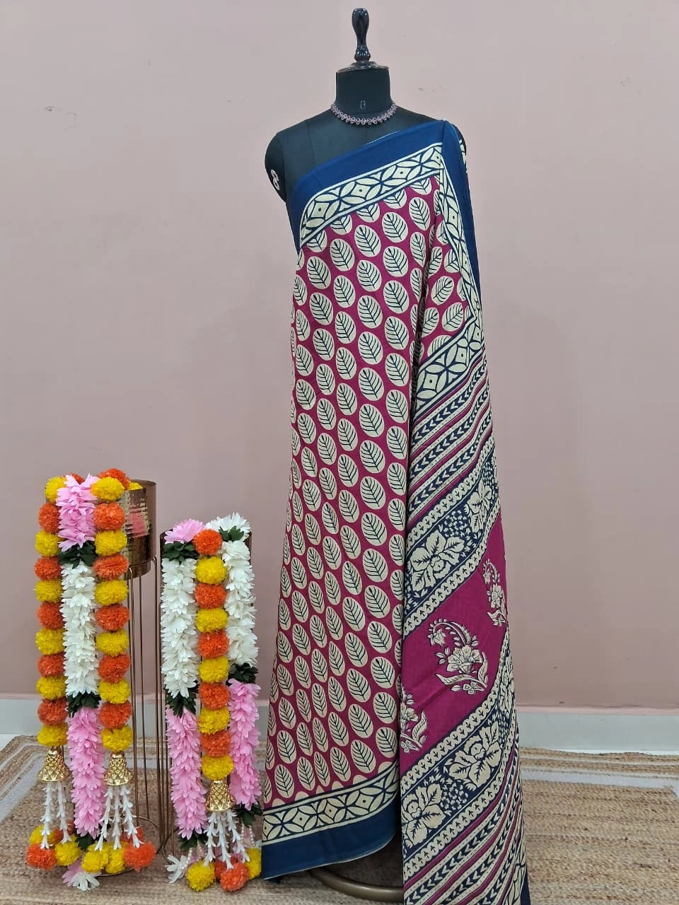 Pink Pure Mulmul Cotton Saree