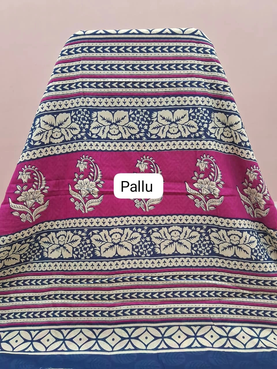 Pink Pure Mulmul Cotton Saree pallu