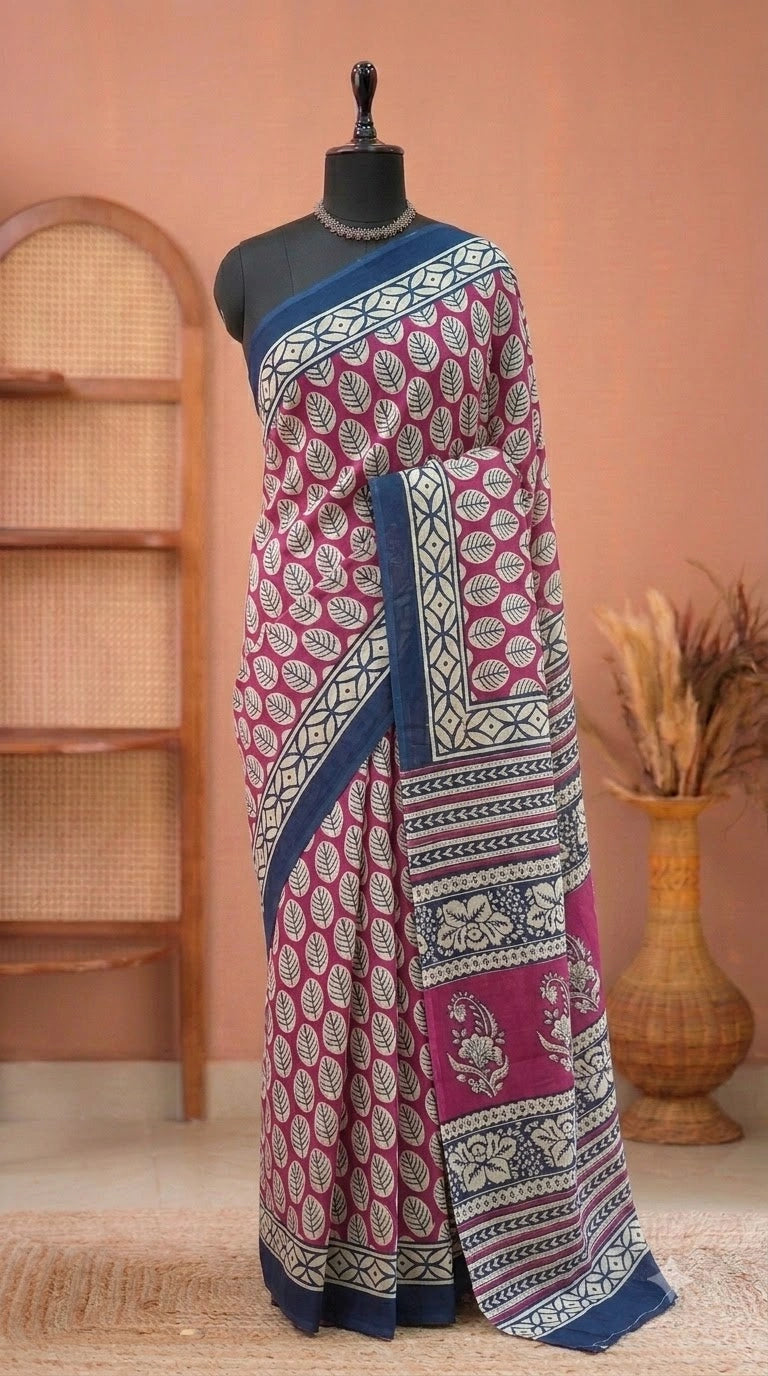 Pink Pure Mulmul Cotton Saree
