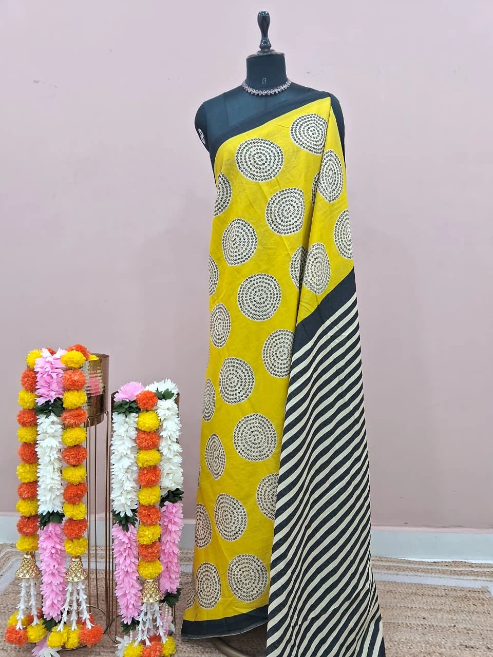 Yellow Pure Mulmul Cotton Saree 