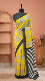 Yellow Pure Mulmul Cotton Saree 