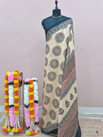 Cream Mulmul Cotton Saree