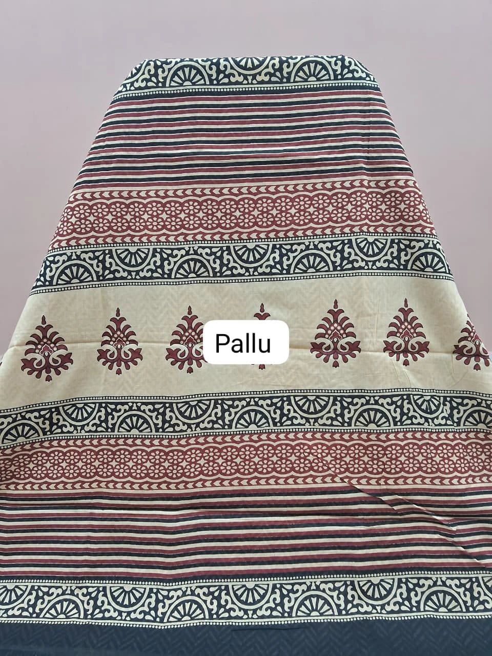 Cream Mulmul Cotton Saree pallu