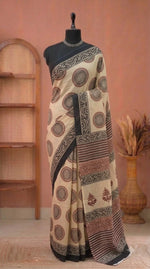 Cream Mulmul Cotton Saree