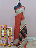 Brick Red Plain Mulmul Cotton Saree