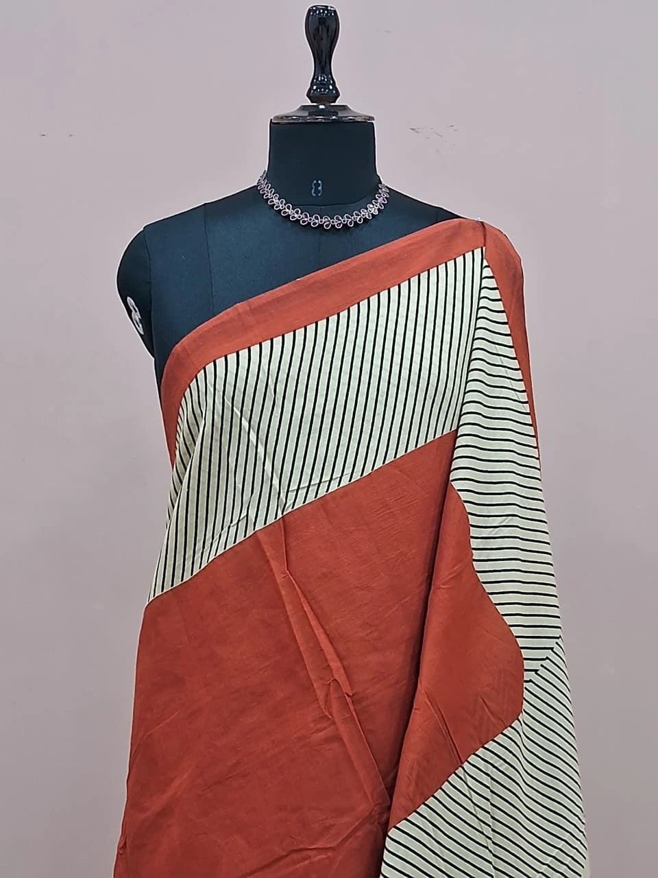 Brick Red Plain Mulmul Cotton Saree 